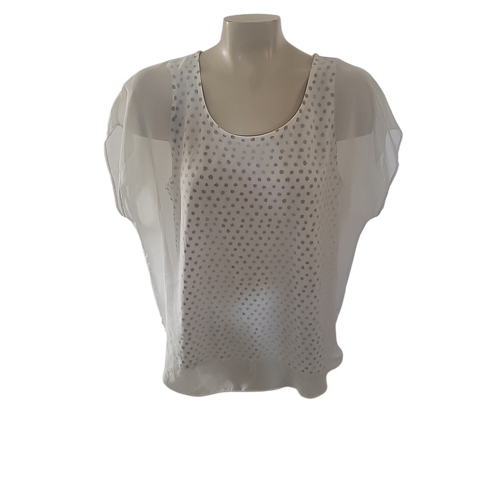 Chicos Mesh Layered Top Women's  2 Medium Black White Polka Dot Sheer‎ Sleeves